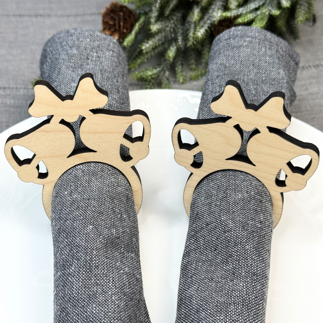 Christmas Bell Wooden Napkin Rings - Holiday Table Decor