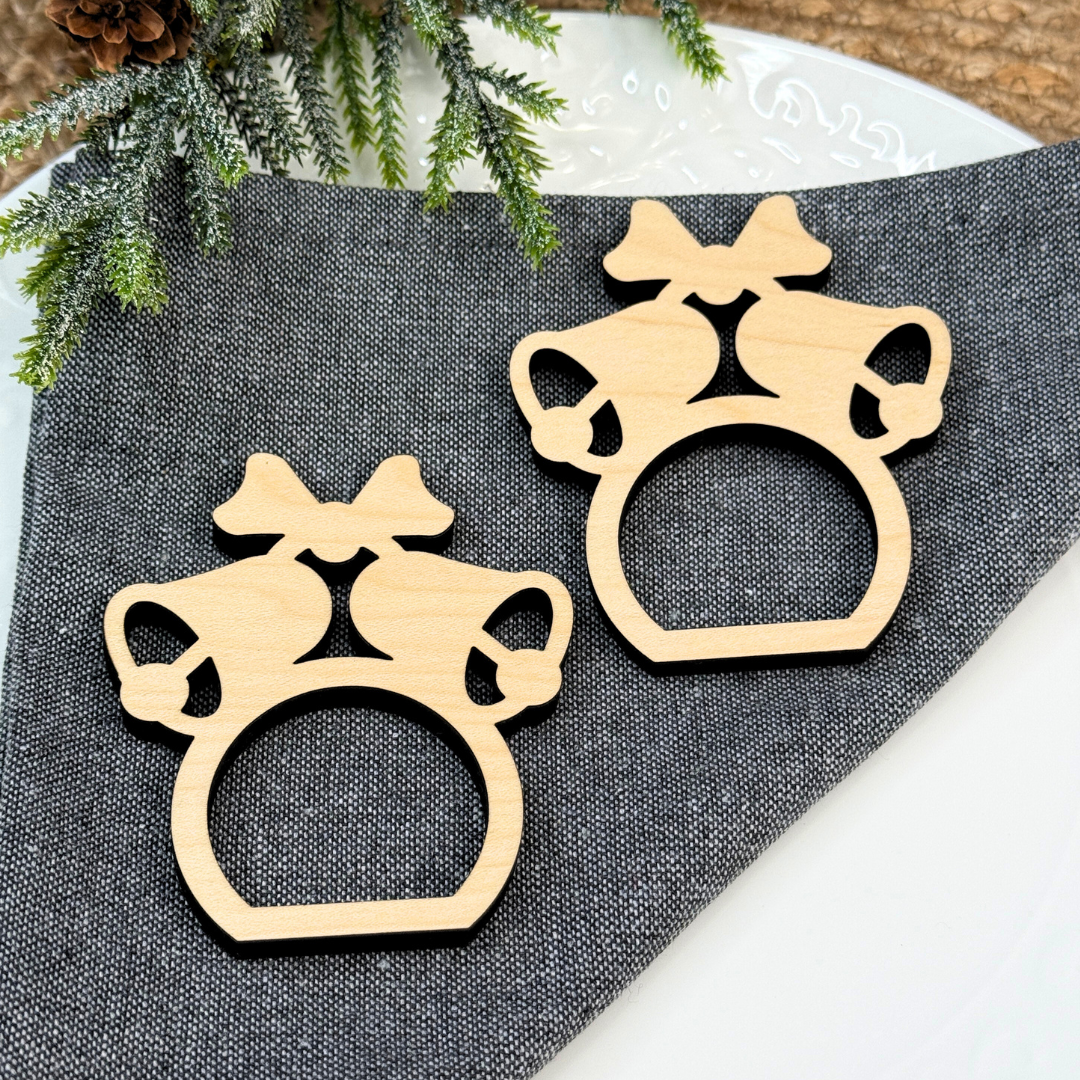 Christmas Bell Wooden Napkin Rings - Holiday Table Decor