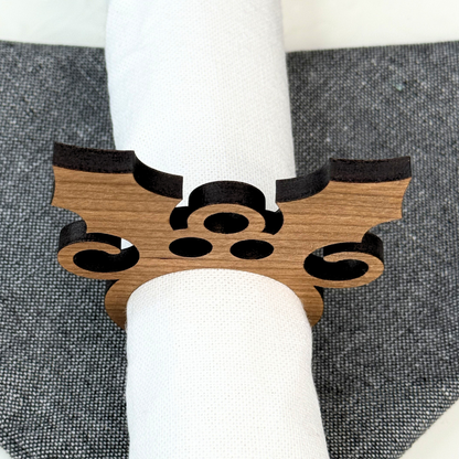 Holly Wooden Christmas Napkin Rings - Holiday Table Decor