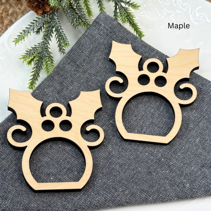Holly Wooden Christmas Napkin Rings - Holiday Table Decor