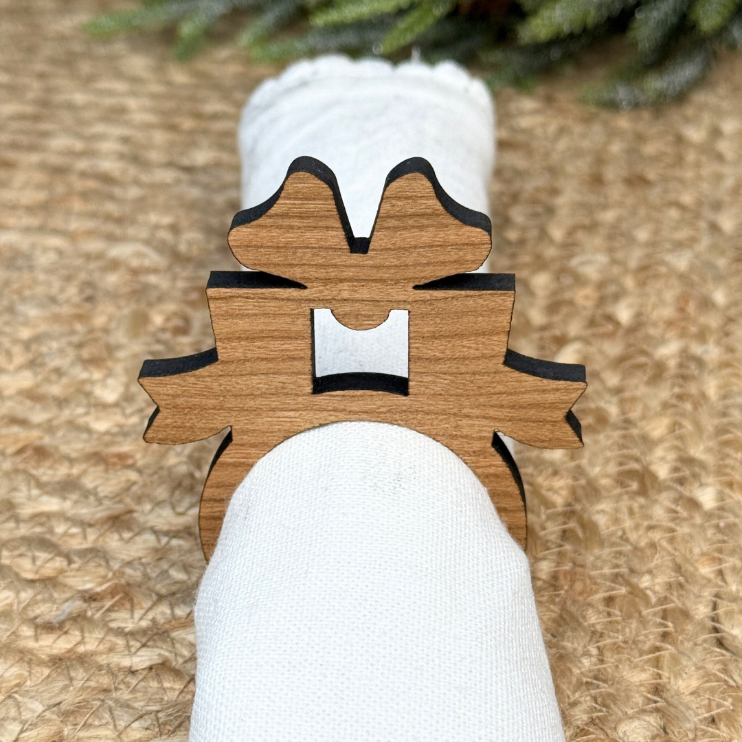 Present Wooden Napkin Rings - Christmas Table Decor