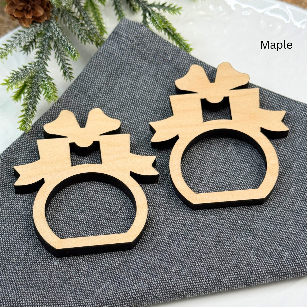 Present Wooden Napkin Rings - Christmas Table Decor