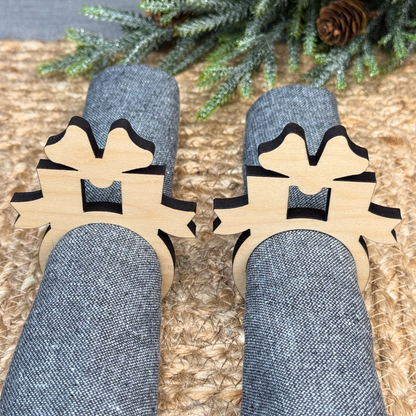Present Wooden Napkin Rings - Christmas Table Decor