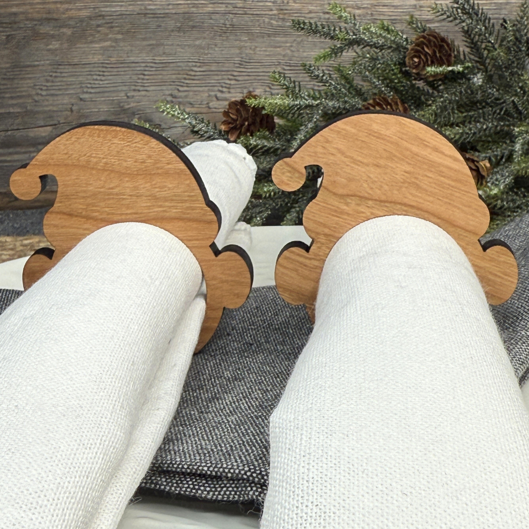 Santa Wooden Napkin Rings - Christmas Table Decor