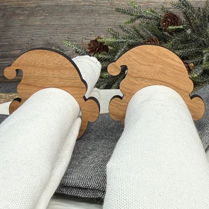 Santa Wooden Napkin Rings - Christmas Table Decor