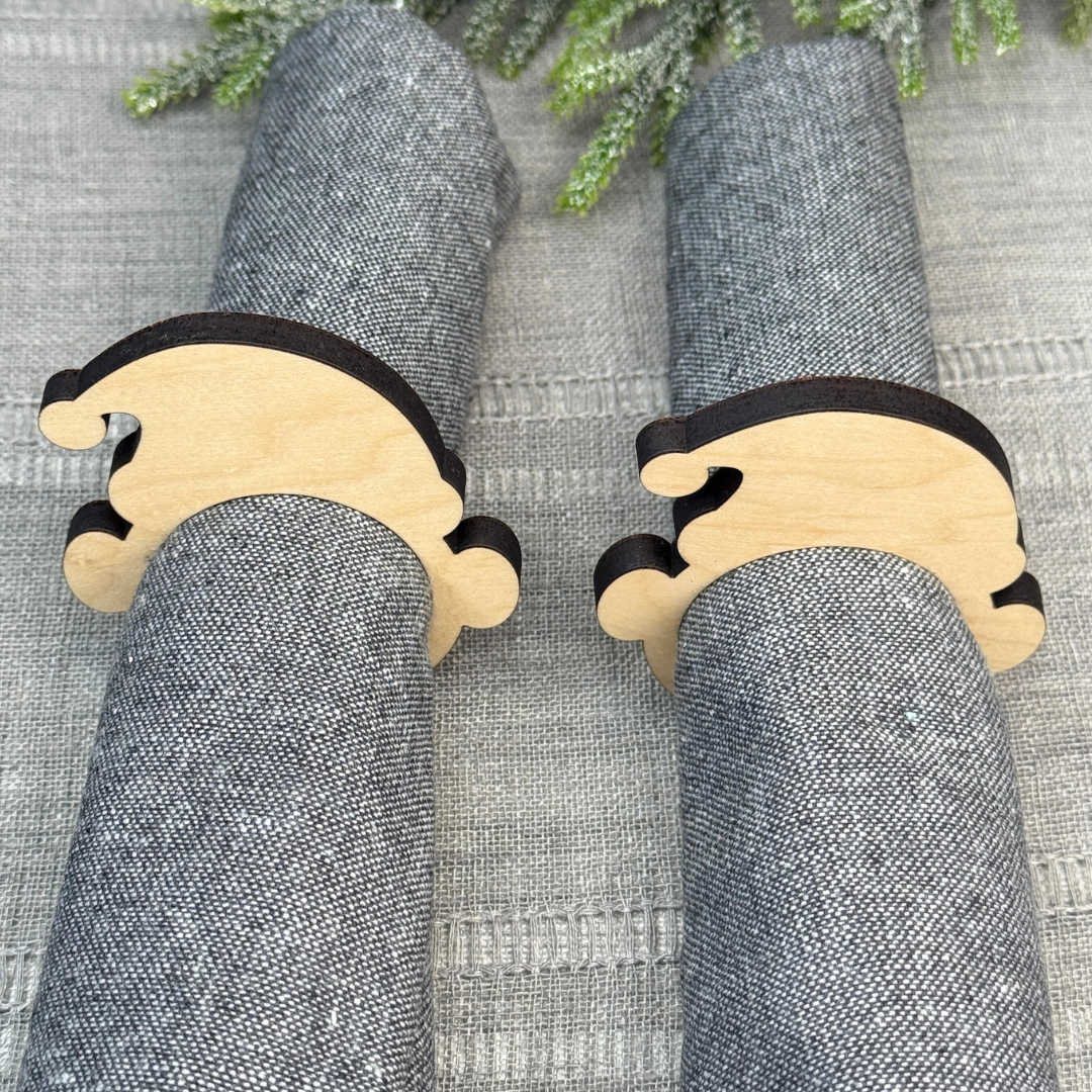 Santa Wooden Napkin Rings - Christmas Table Decor