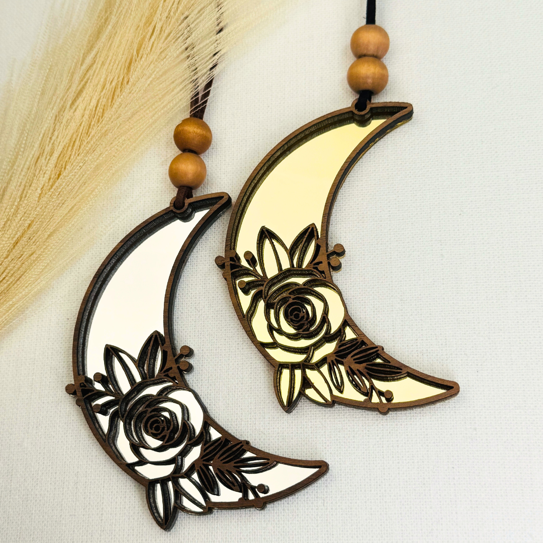 Boho Rose and Moon Car Charm