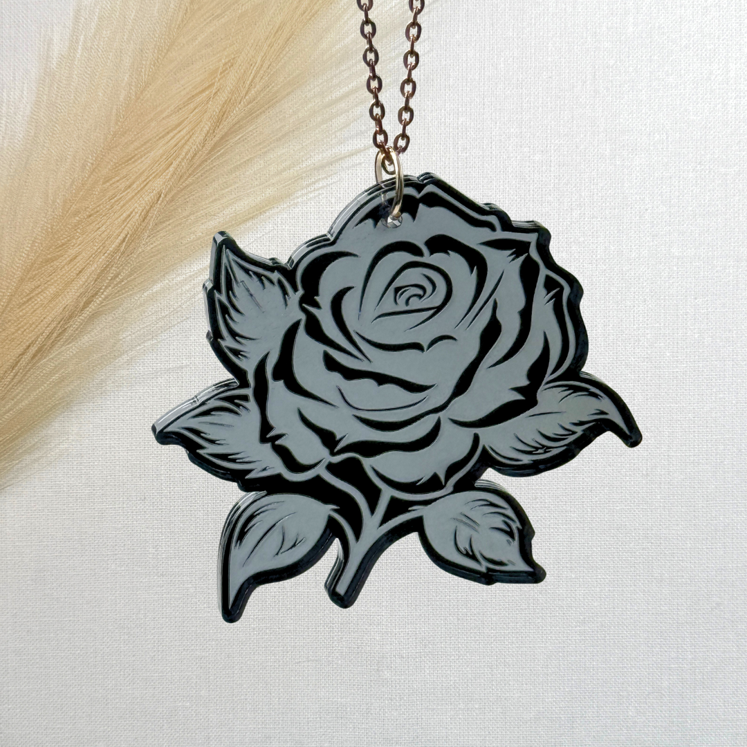 Gunmetal Rose Car Charm