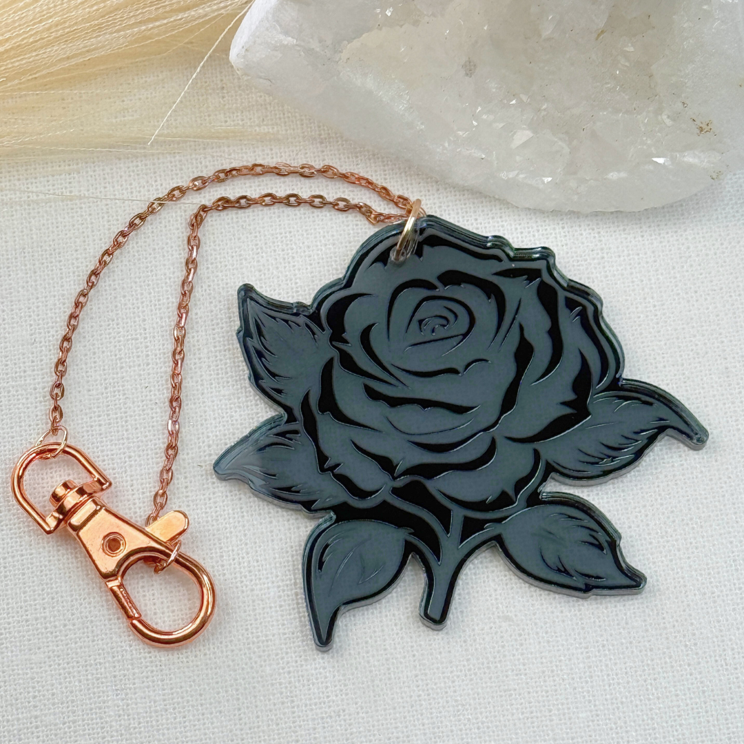Gunmetal Rose Car Charm