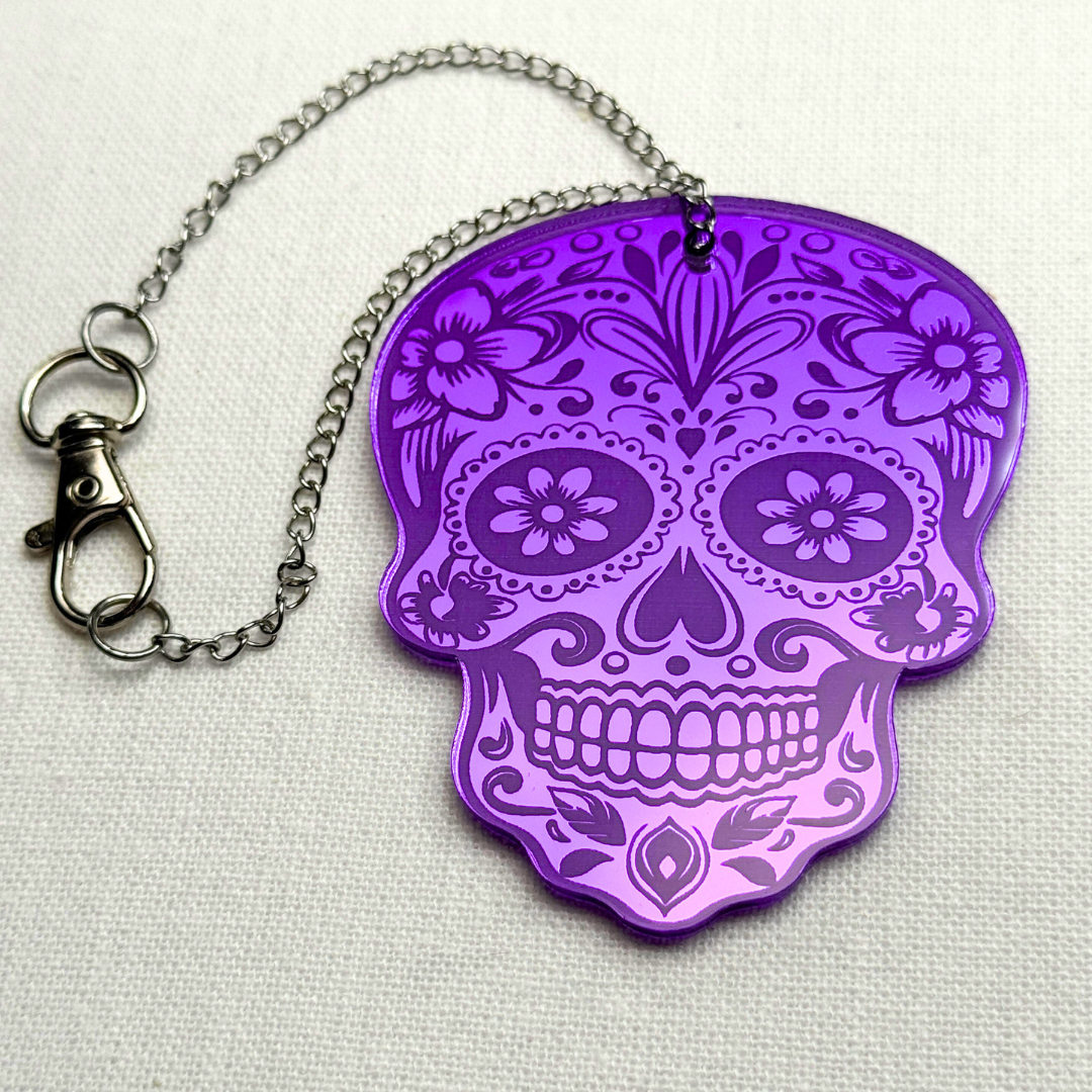 Purple Sugar Skull Car Charm