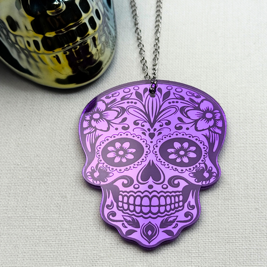 Purple Sugar Skull Car Charm