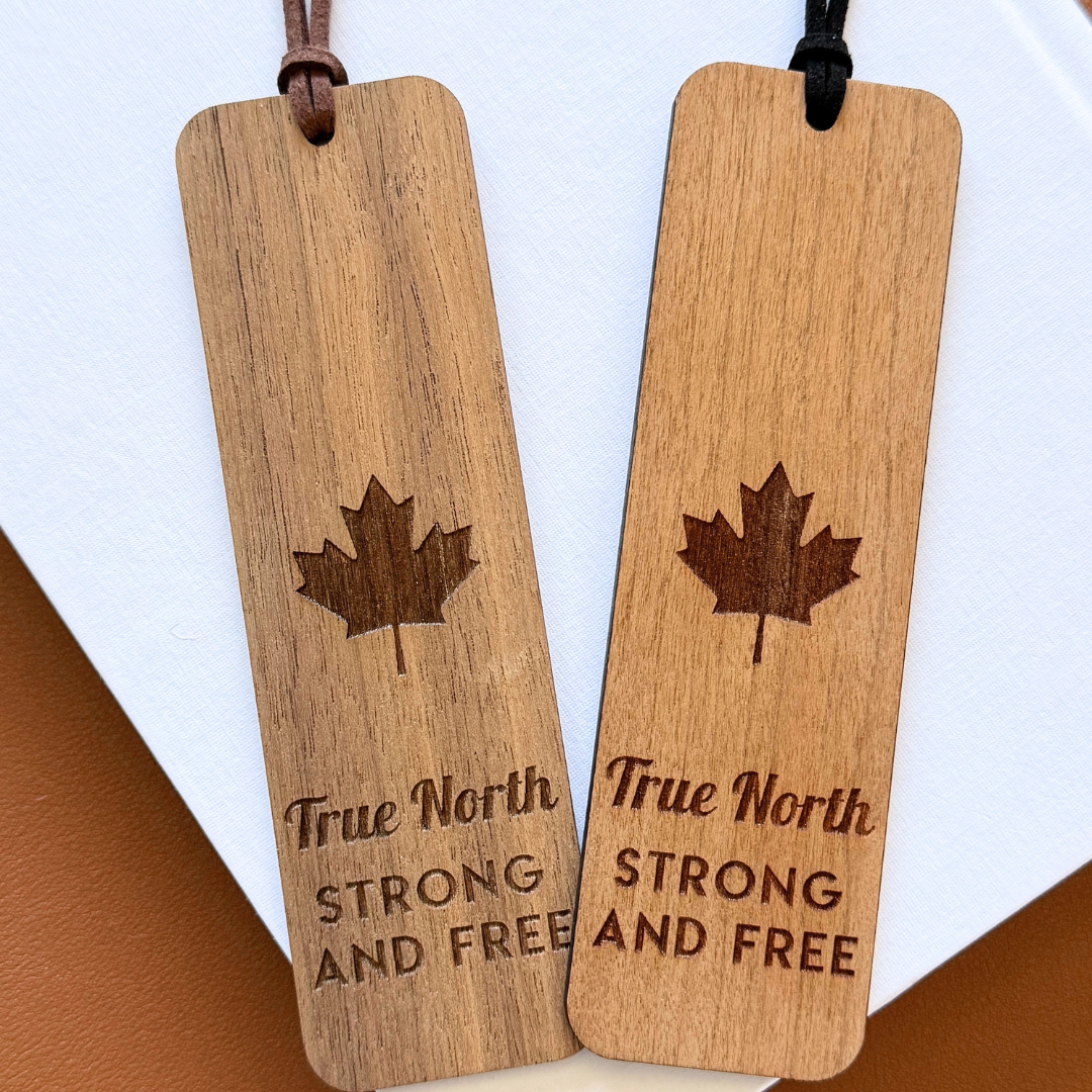 Maple Leaf Wooden Bookmark – True North Strong & Free