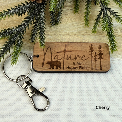 Nature is My Happy Place Wooden Keychain