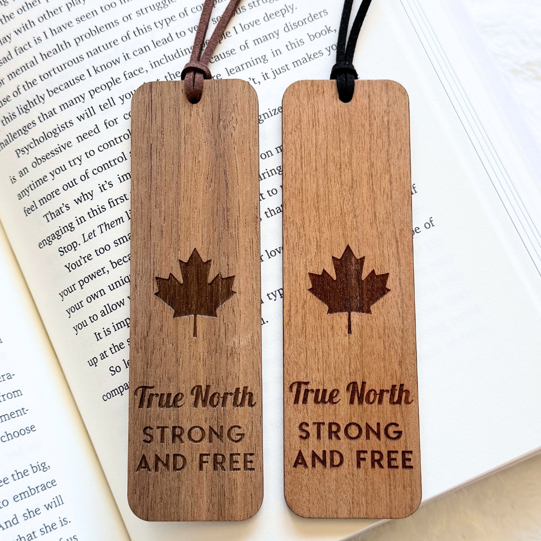 Maple Leaf Wooden Bookmark – True North Strong & Free