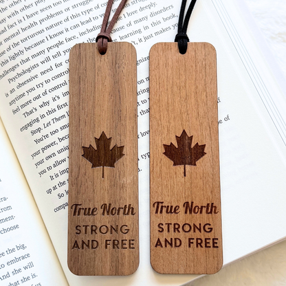 Maple Leaf Wooden Bookmark – True North Strong & Free