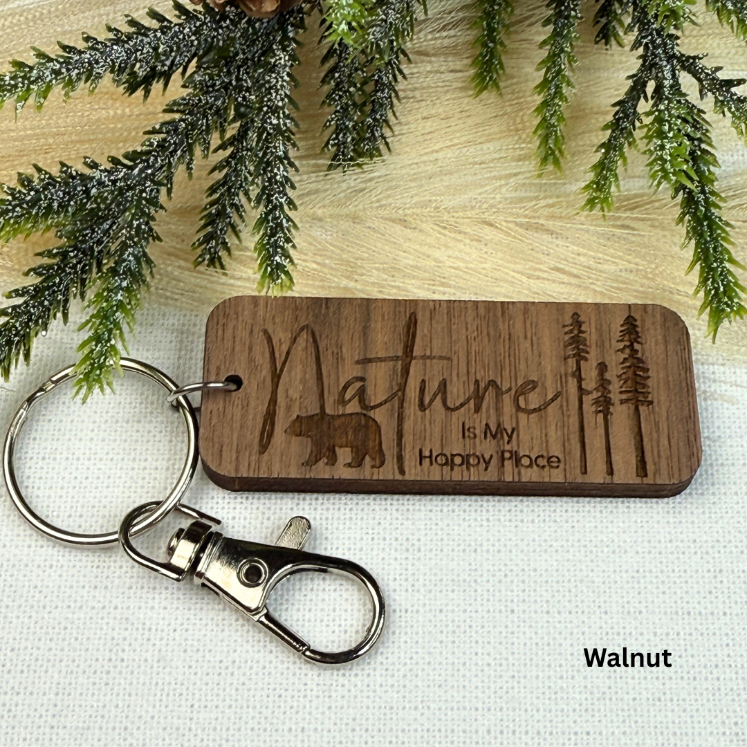 Nature is My Happy Place Wooden Keychain