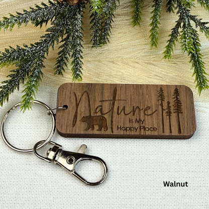 Nature is My Happy Place Wooden Keychain