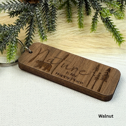Nature is My Happy Place Wooden Keychain