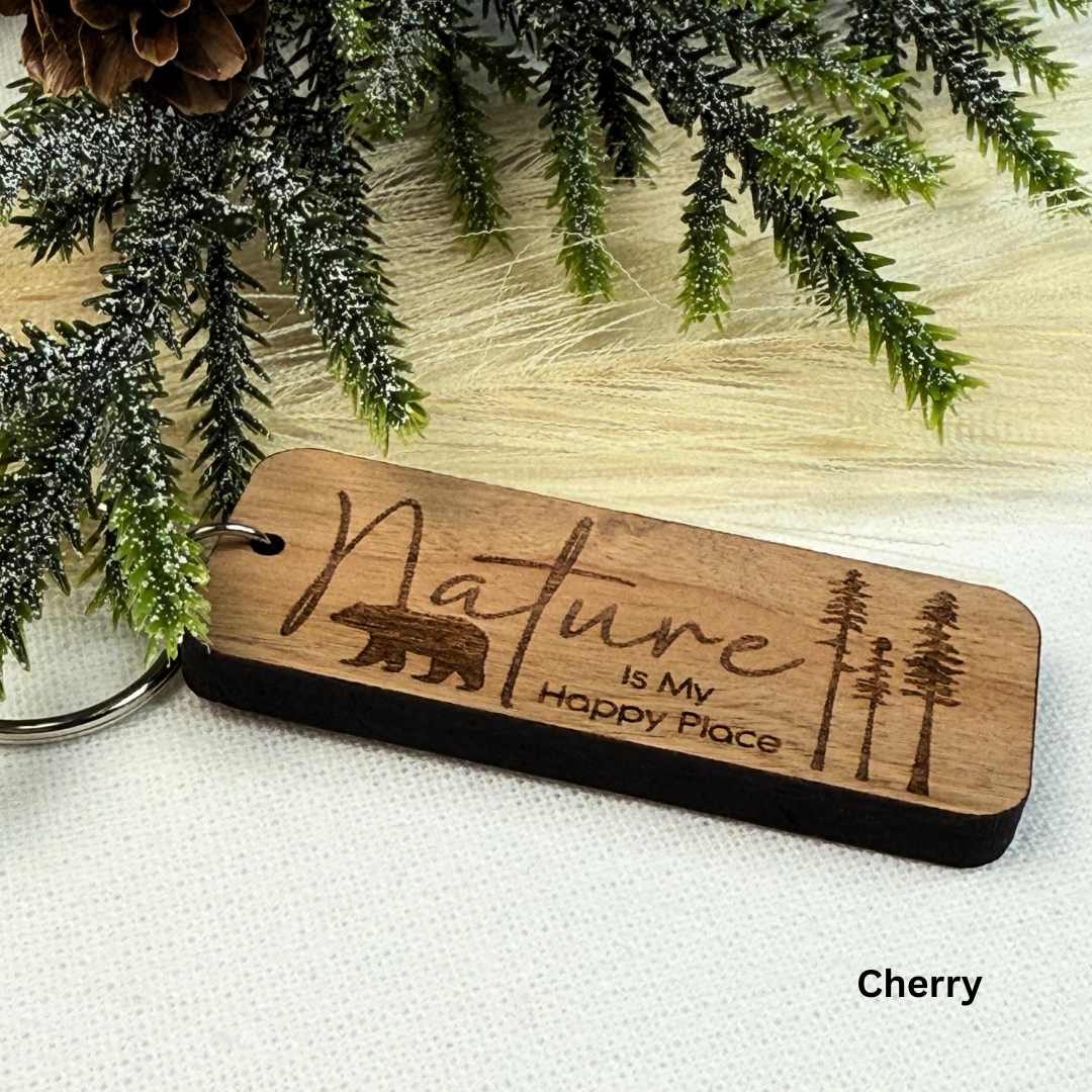 Nature is My Happy Place Wooden Keychain