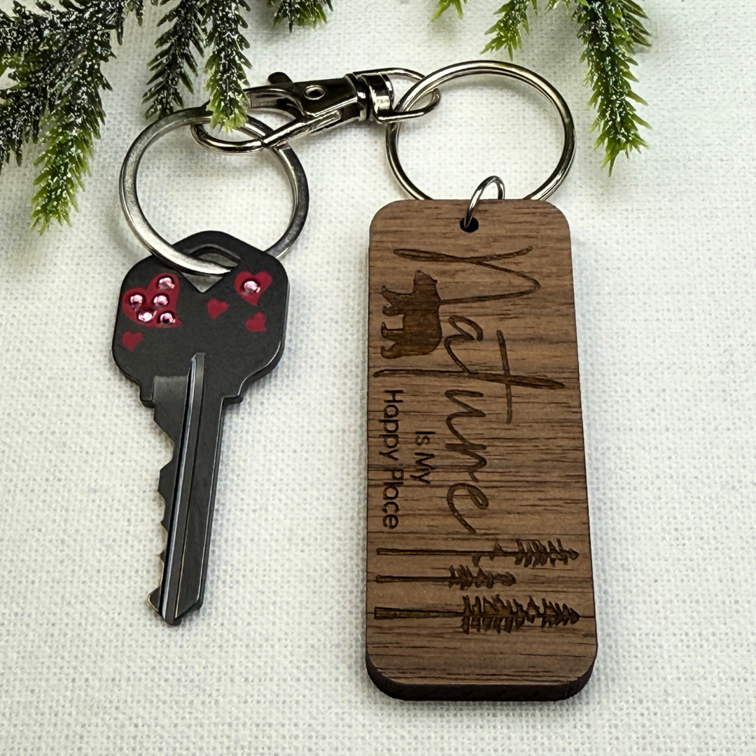 Nature is My Happy Place Wooden Keychain