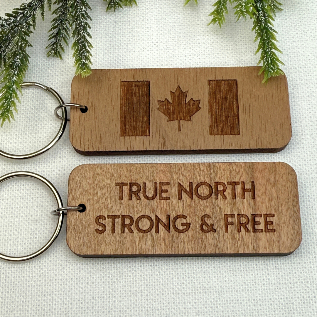True North Wooden Keychain – Canada Flag