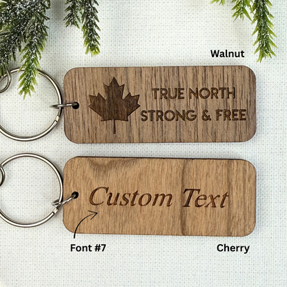 Maple Leaf True North Wooden Keychain