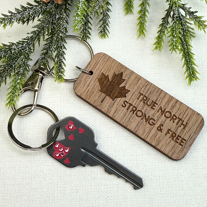 Maple Leaf True North Wooden Keychain