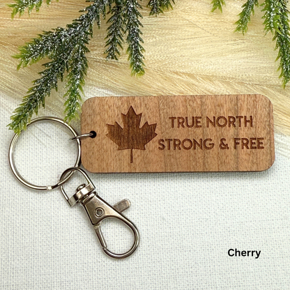 Maple Leaf True North Wooden Keychain