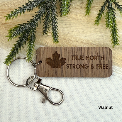 Maple Leaf True North Wooden Keychain