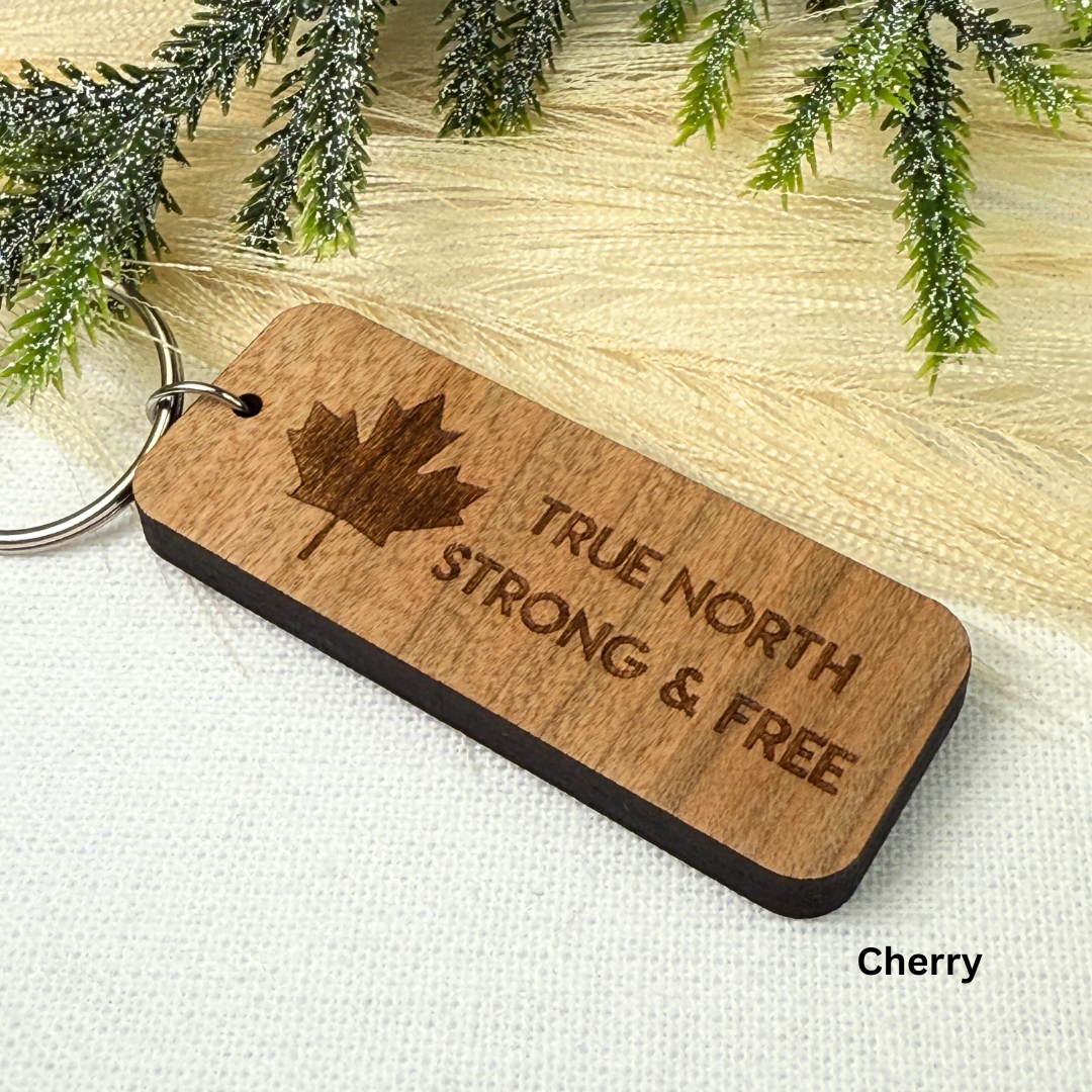 Maple Leaf True North Wooden Keychain