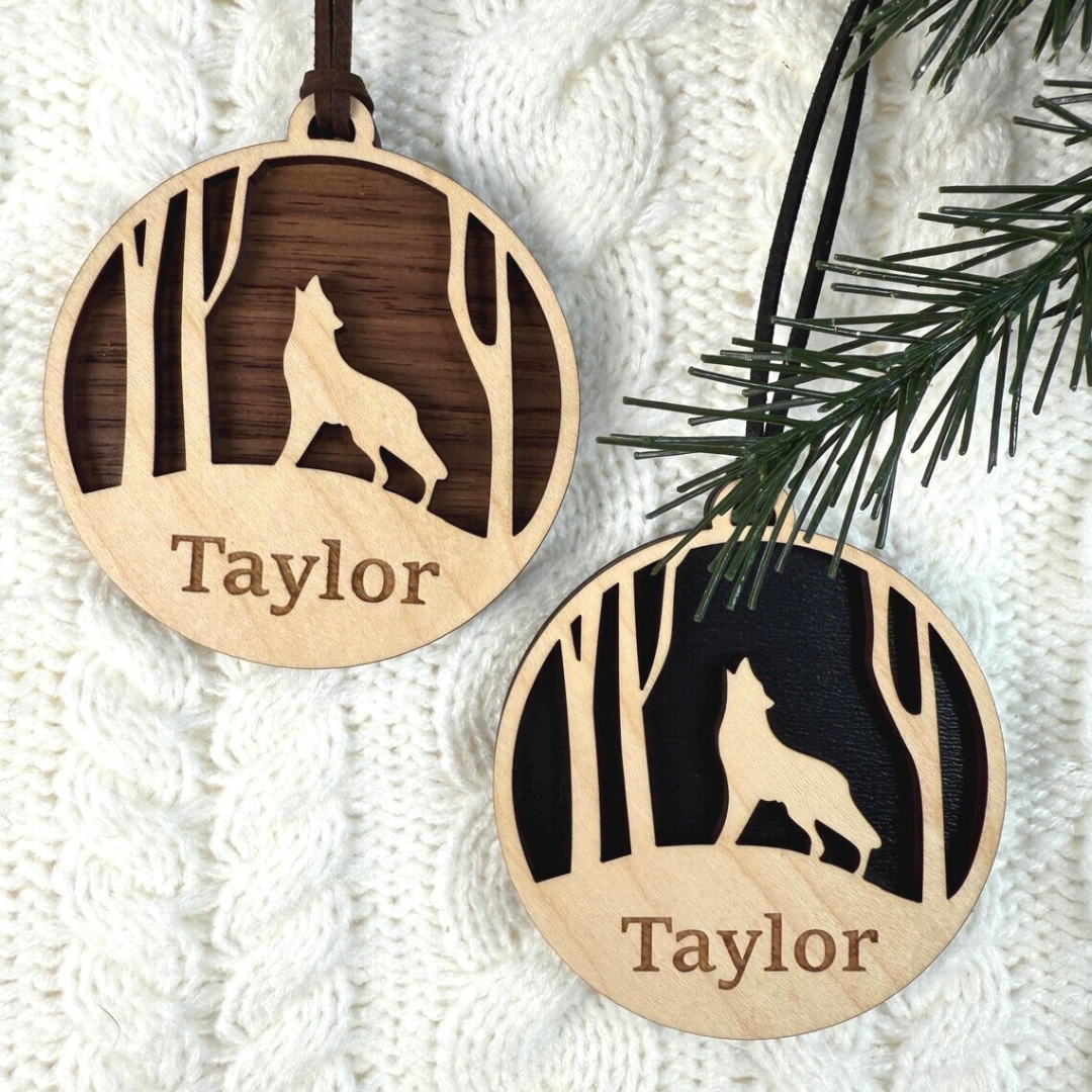 Wolf Ornament with Customizable Name