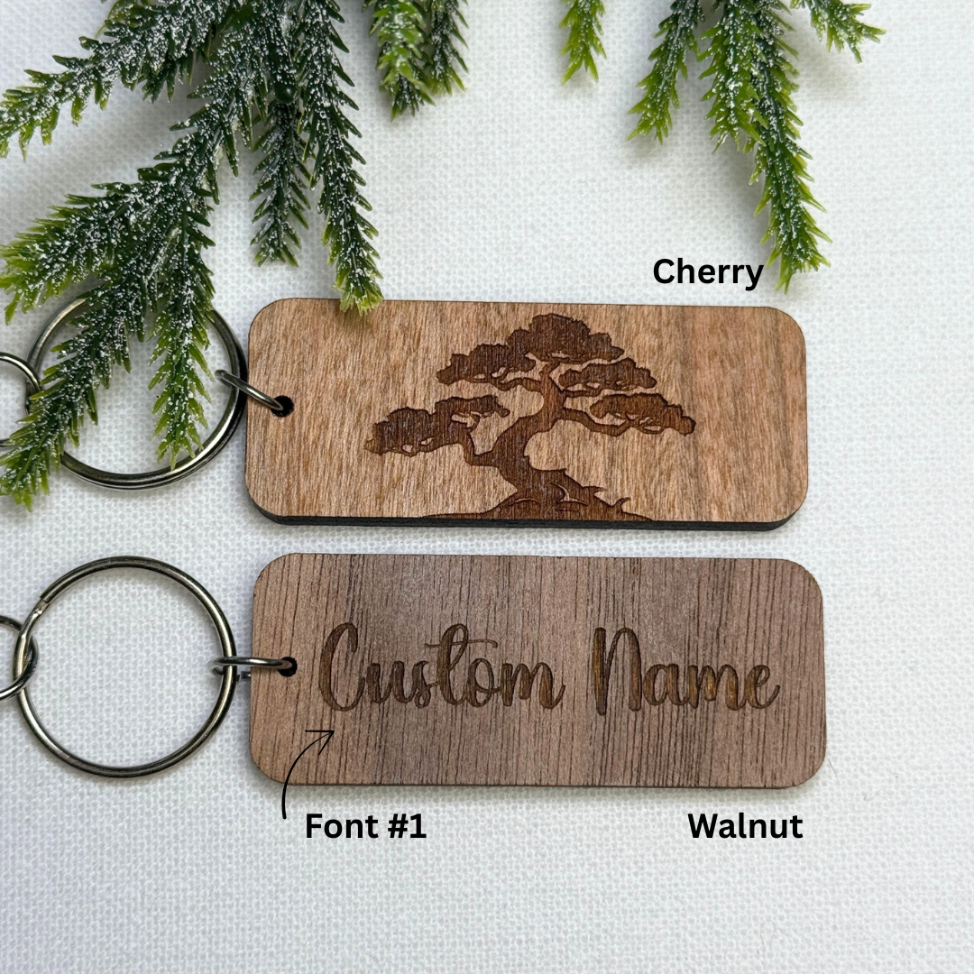 Bonsai Tree Wooden Keychain