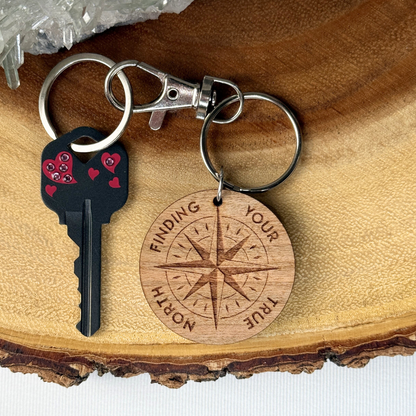 Compass Wooden Keychain