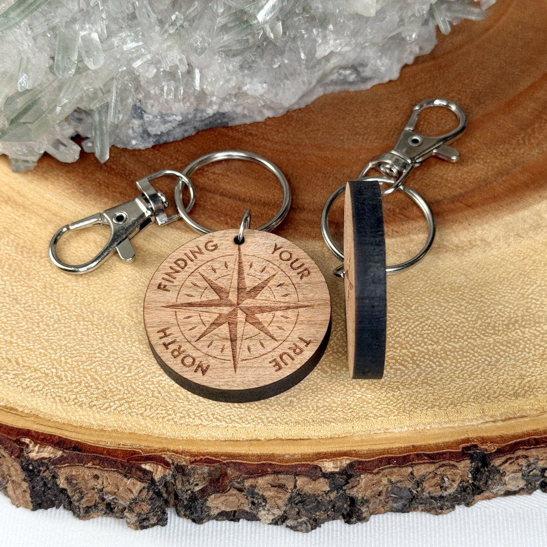 Compass Wooden Keychain