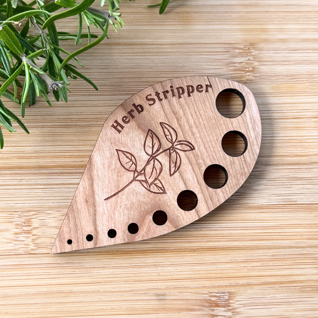 Wooden Herb Stripper - Cherry Hardwood Kitchen Tool