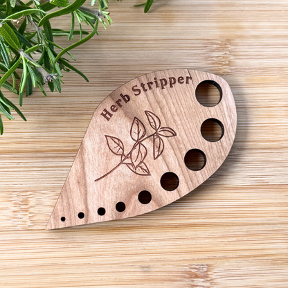 Wooden Herb Stripper - Cherry Hardwood Kitchen Tool