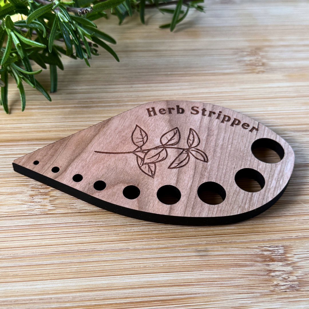 Wooden Herb Stripper - Cherry Hardwood Kitchen Tool