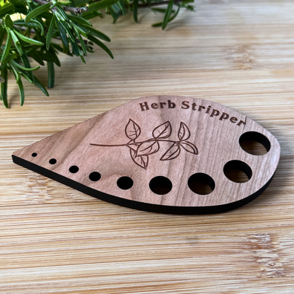 Wooden Herb Stripper - Cherry Hardwood Kitchen Tool