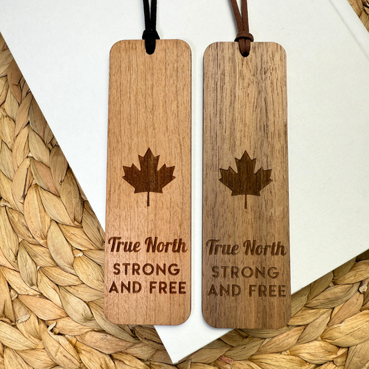 Maple Leaf Wooden Bookmark – True North Strong & Free