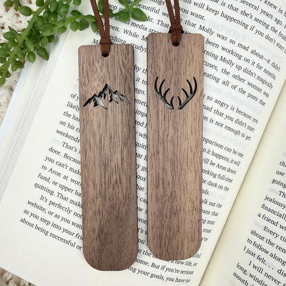 Nature inspired walnut wood bookmark with pine tree cutout