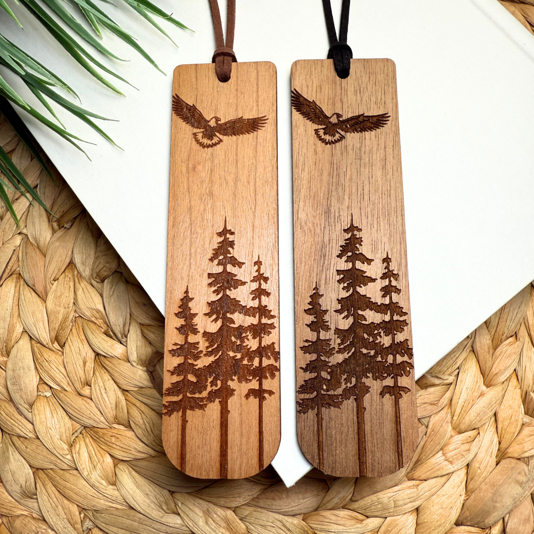 Eagle with Pine Trees Wooden Bookmark