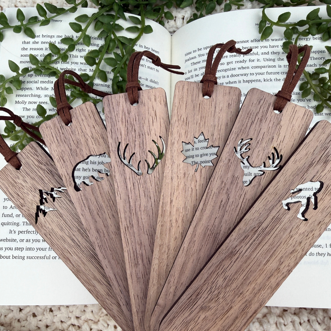 Personalized walnut wood bookmark with deer design