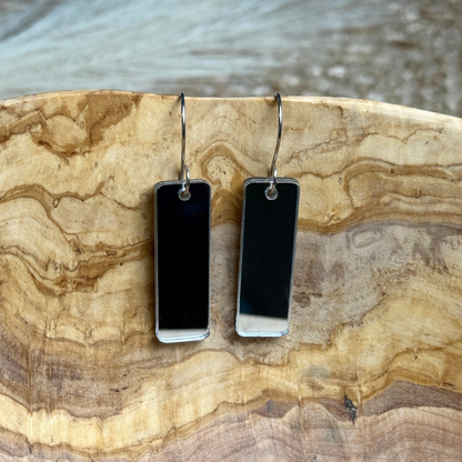Silver Mirror Acrylic Rectangle Earrings – Double Sided with Stainless Steel Hooks