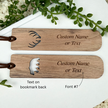 Personalized walnut wood bookmark with deer design