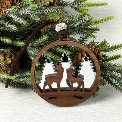 Deer Ornament - Layered Walnut Wood & Mirror
