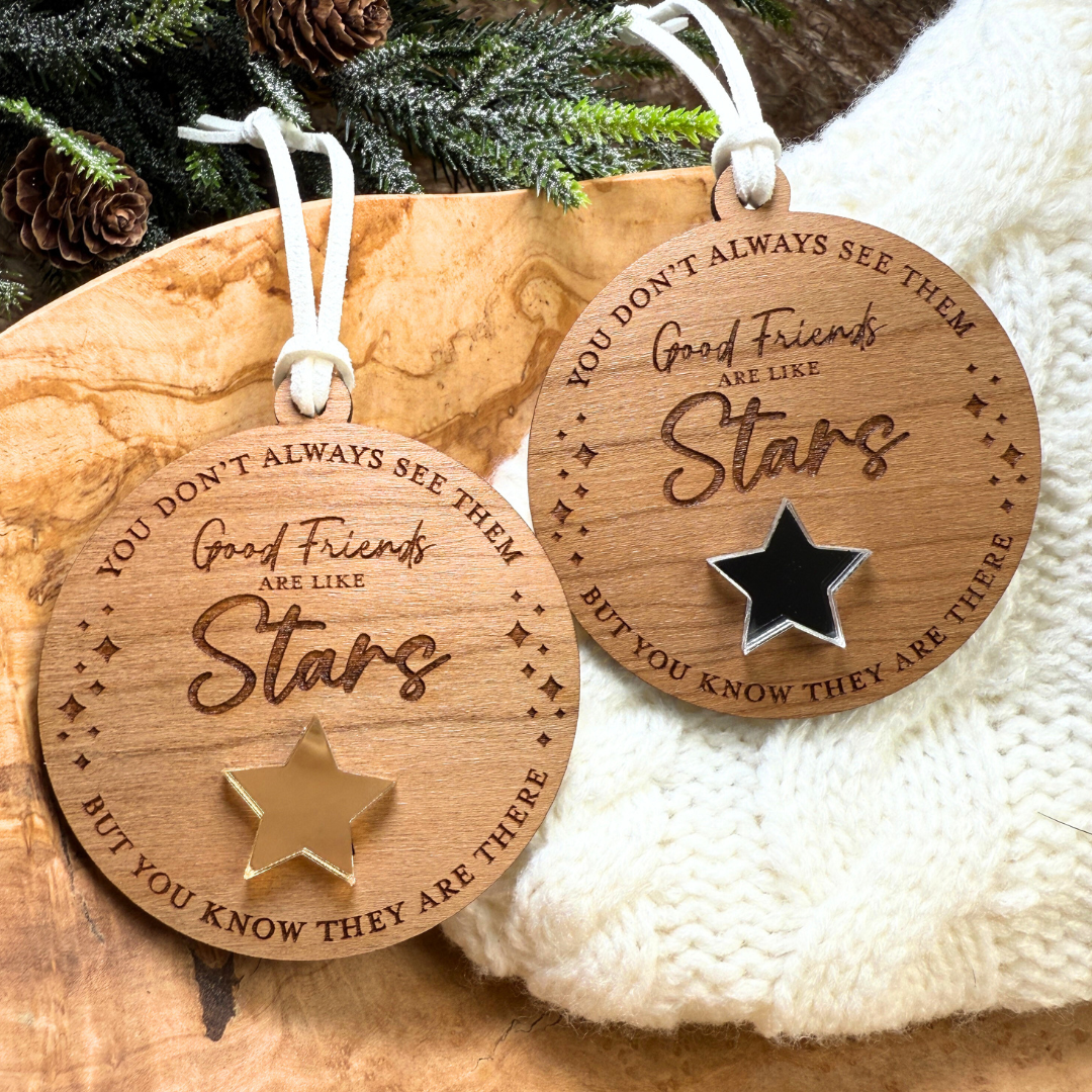 Good Friends Are Like Stars Wooden Ornament – Personalized Friendship Gift
