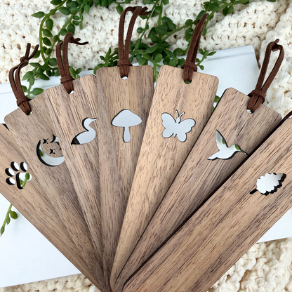 Personalized walnut wood bookmark with deer design