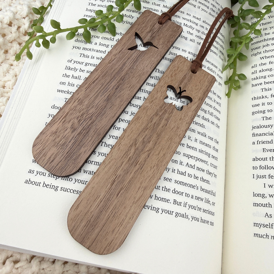 Nature inspired walnut wood bookmark with pine tree cutout