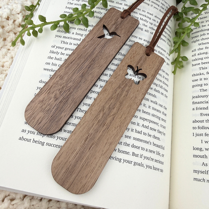 Nature inspired walnut wood bookmark with pine tree cutout