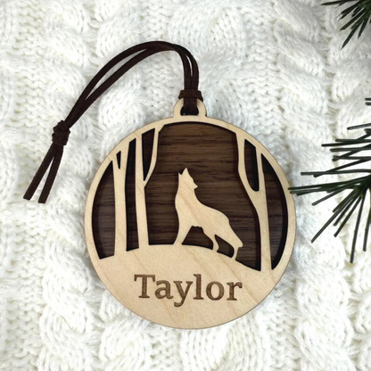 Wolf Ornament with Customizable Name